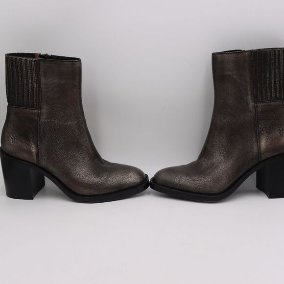 Frye Burnished Silver Ankle Heeled Boots 6 - Picture 6 of 14